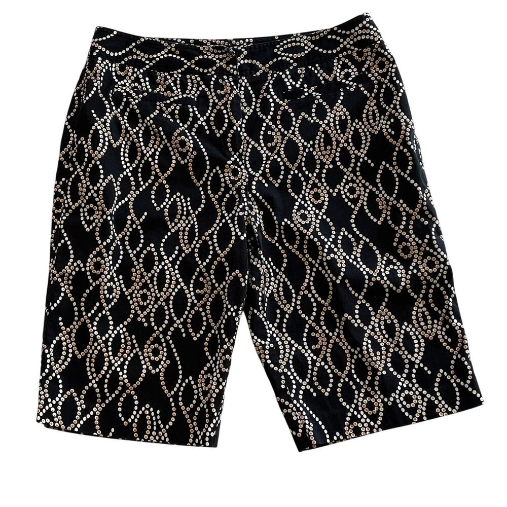Bamboo Traders Black, Tan Geometric Print Bermuda Shorts, Dressy Shorts, 12